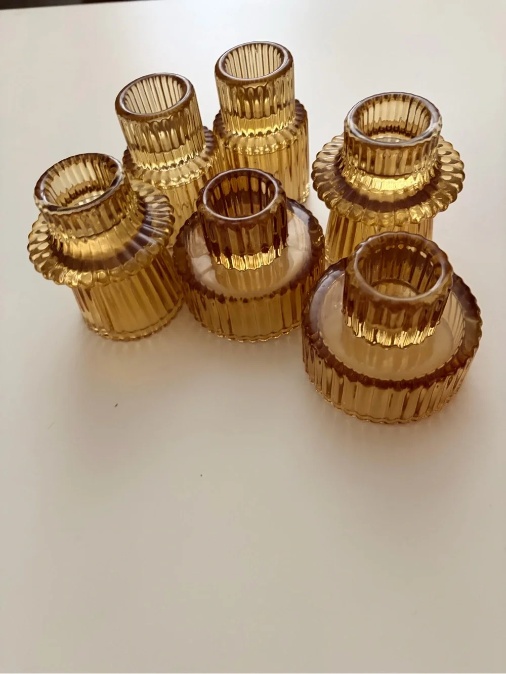 Amber Glass Candle Holders - Set of 6
